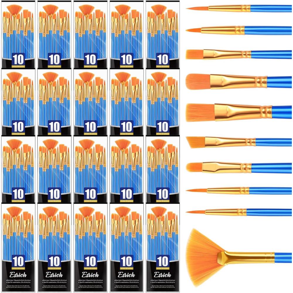 imageESRICH Paint Brushes10Pack100pcs Paint Brush for Acrylic PaintingAcrylic Paint Brush Set for Oil WatercolorBody Face Rock Canvas Small Paint Brushes for Kids Adult Drawing200p