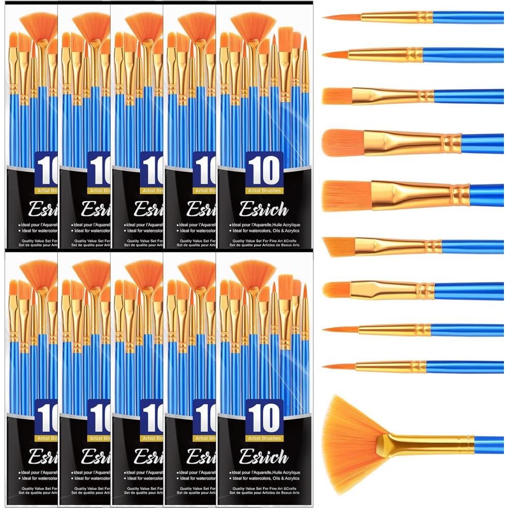 imageESRICH Paint Brushes10Pack100pcs Paint Brush for Acrylic PaintingAcrylic Paint Brush Set for Oil WatercolorBody Face Rock Canvas Small Paint Brushes for Kids Adult Drawing100p