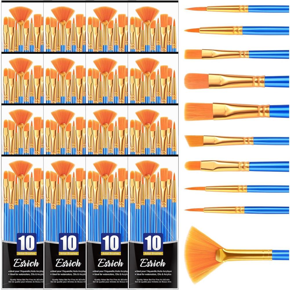 imageESRICH Paint Brushes10Pack100pcs Paint Brush for Acrylic PaintingAcrylic Paint Brush Set for Oil WatercolorBody Face Rock Canvas Small Paint Brushes for Kids Adult Drawing160p
