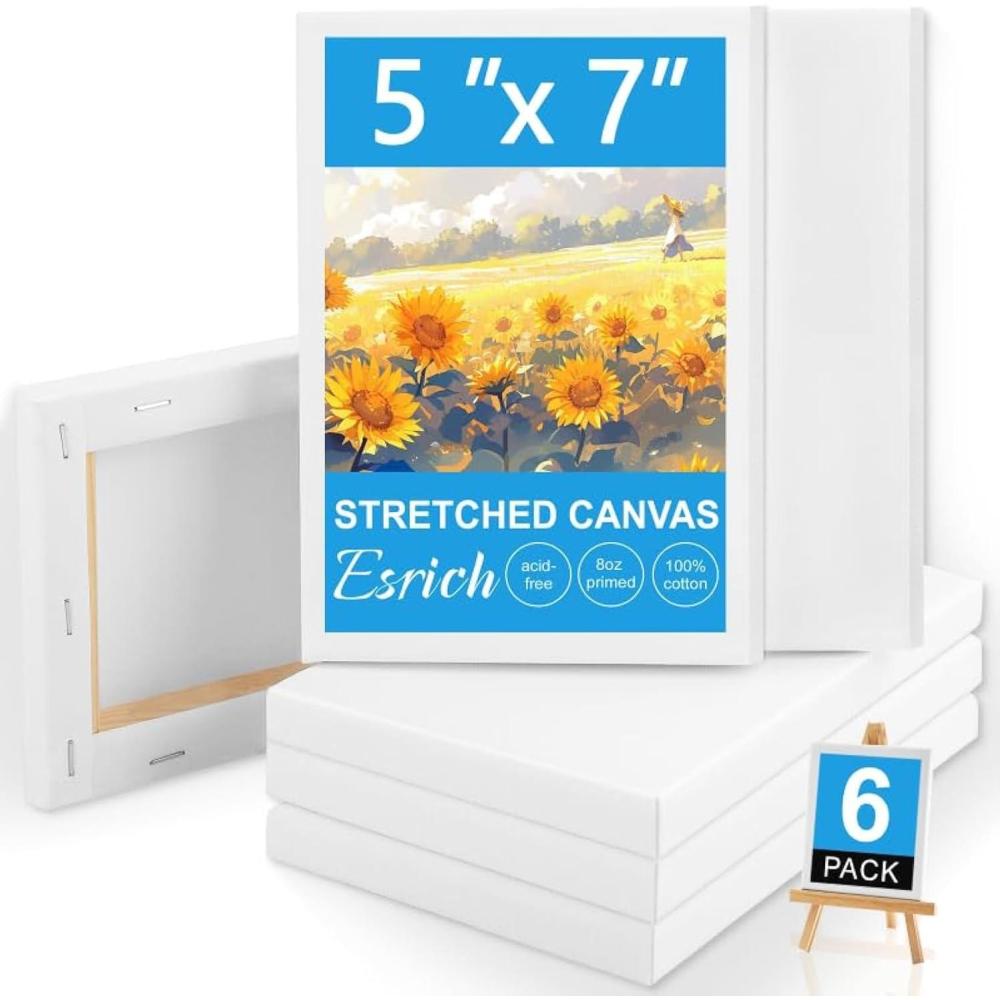 imageESRICH Stretched Canvas 6 Pack 8x8 Primed AcidFree Wood Framed Blank Canvas Art Canvases for Beginners Artists Used for Oil Acrylic Paint Pouring Painting6 Packs Stretched Canvas 57in