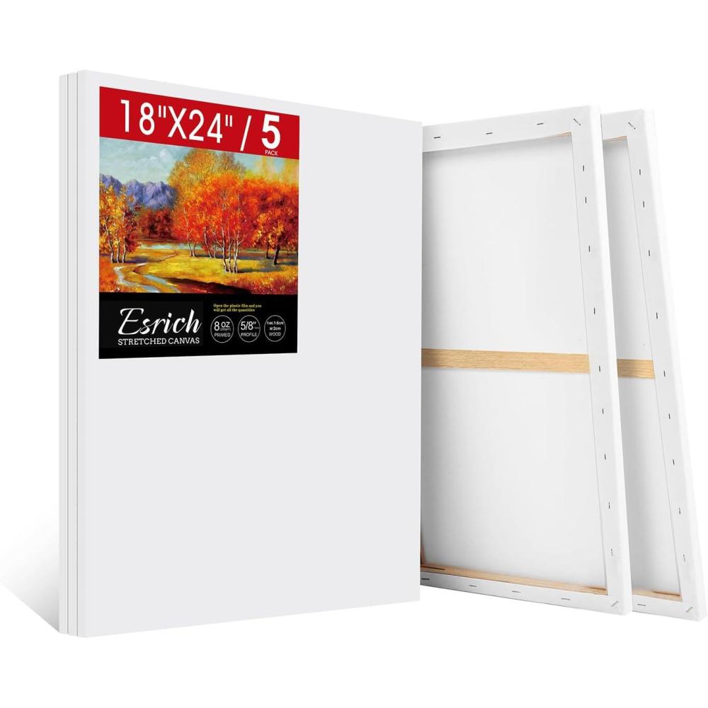 imageESRICH Stretched Canvas for Painting 8 Pack 9x12 Inch Canvas Value PackPrimed AcidFree Cotton Blank Canvases Painting Canvas for Oil amp Acrylic Paint18X24IN 5 Packs