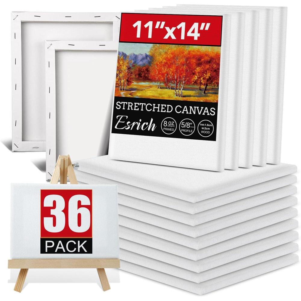 imageESRICH Stretched Canvas for Painting 8 Pack 9x12 Inch Canvas Value PackPrimed AcidFree Cotton Blank Canvases Painting Canvas for Oil amp Acrylic Paint11X14IN 36 Packs