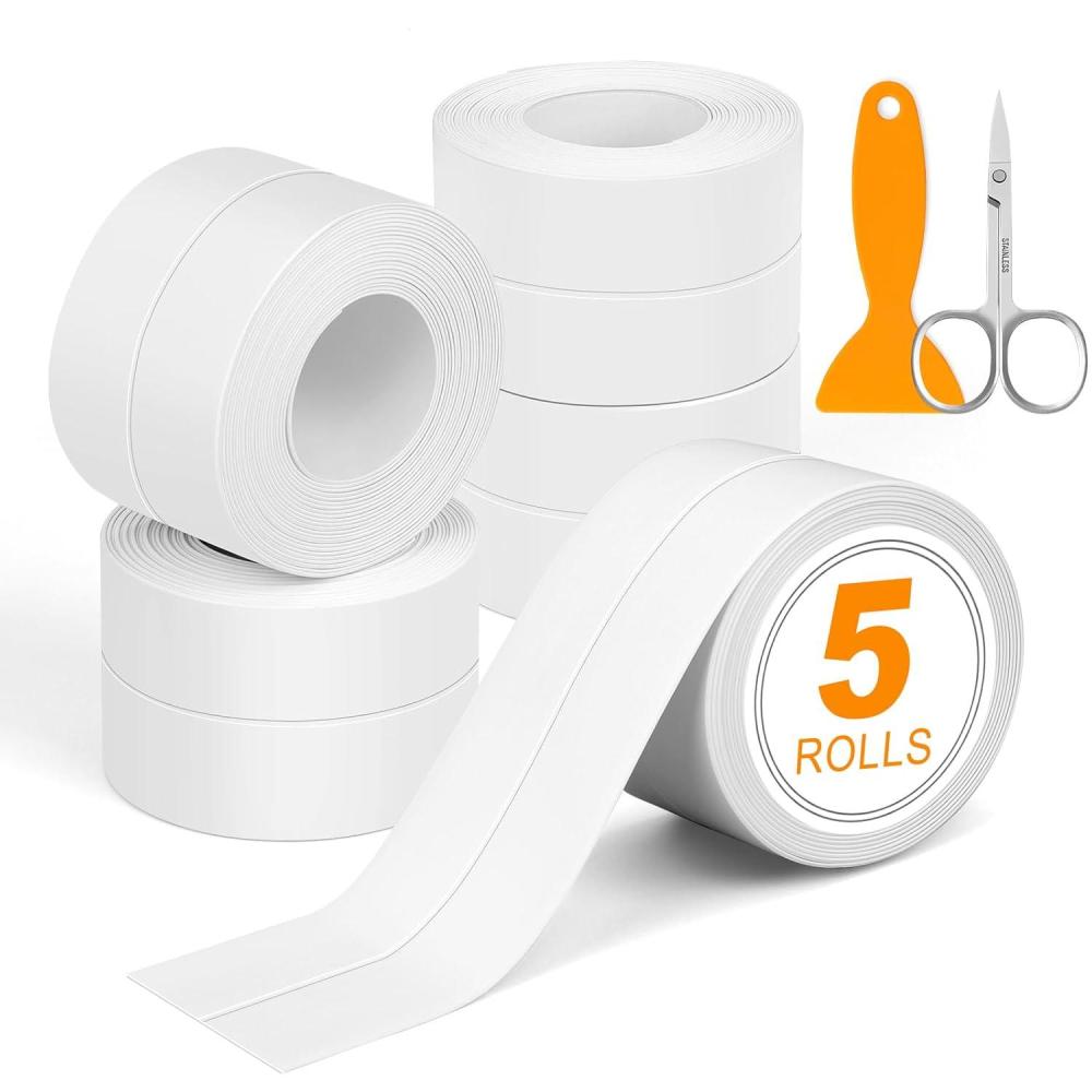 imageESRICH White Caulk Tape5 Rolls Caulk Tape Waterproof Self Adhesive Toilet Caulking Strip for Bathtub Kitchen CountertopSinkWall Tile Edge Peel and Stick Caulking Sealing Tool 15 x10Ft