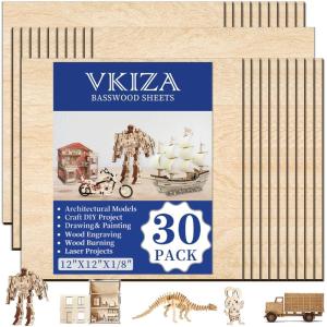 24Pack Basswood Sheets 4x6x1/16 Inch, Basswood for Laser Cutting & Engraving, Thin Plywood Wood Sheets Unfinished Wood for Crafts, DIY Architectural Models, Wood Burning and Painting.(Basswood 30 Packs)