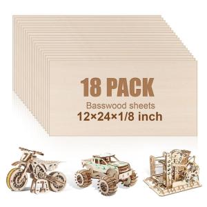 24Pack Basswood Sheets 4x6x1/16 Inch, Basswood for Laser Cutting & Engraving, Thin Plywood Wood Sheets Unfinished Wood for Crafts, DIY Architectural Models, Wood Burning and Painting.(Basswood 18 Packs)