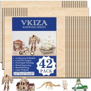24Pack Basswood Sheets 4x6x1/16 Inch, Basswood for Laser Cutting & Engraving, Thin Plywood Wood Sheets Unfinished Wood for Crafts, DIY Architectural Models, Wood Burning and Painting.(Basswood 42 Packs)