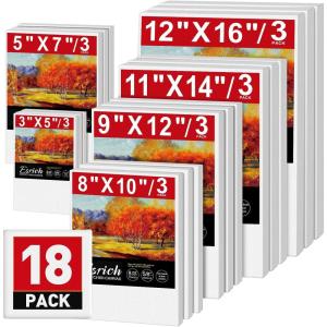 3 Pack Canvases for Painting with Multi Pack 11×14, 5×7, 8×10, Painting Canvas for Oil & Acrylic Paint(18 Packs – 6 Sizes (3 of Each))