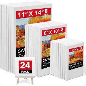 3 Pack Canvases for Painting with Multi Pack 11×14, 5×7, 8×10, Painting Canvas for Oil & Acrylic Paint(24 Packs – 3Sizes(5×7 8×10 11×14))