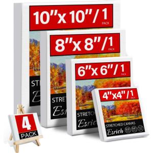3 Pack Canvases for Painting with Multi Pack 11×14, 5×7, 8×10, Painting Canvas for Oil & Acrylic Paint(4 Packs – 4Sizes(4×4 6×6 8×8 10×10))