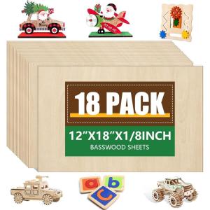 36 Pack 12×12 Basswood Sheets 1/8 Inch, Unfinished Wood for Crafts, Basswood for Laser Cutting & Engraving, Wood Burining, Basswood Plywood Sheets for Architectural Models.(Basswood 18P)