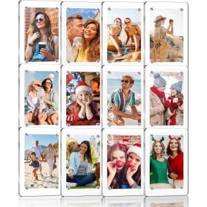 ESRICH 12 Pack-Acrylic Fridge Magnetic Frame, Mini Picture Frames, Double Sided Photo Magnet Frames for Refrigerator,Mini Clear Picture Frame, Gifts (2.36 x 3.54Inch)(12pack)