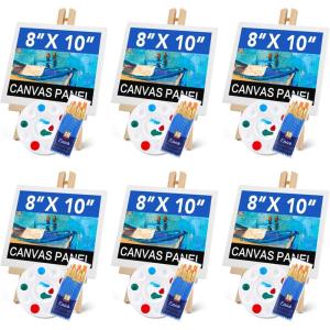 ESRICH 130PCS Canvas with Easel Set, Paint and Sip Kit for Adults,Paint Brushes Canvas Panel Painting Kit,Painting Supplies Kit, Artists and Beginners to Painting Party(78 PCS)