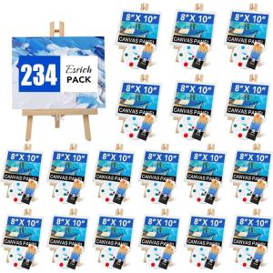 ESRICH 130PCS Canvas with Easel Set, Paint and Sip Kit for Adults,Paint Brushes Canvas Panel Painting Kit,Painting Supplies Kit, Artists and Beginners to Painting Party(234PCS)