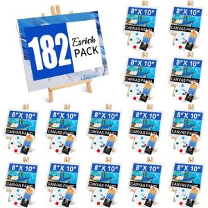 ESRICH 130PCS Canvas with Easel Set, Paint and Sip Kit for Adults,Paint Brushes Canvas Panel Painting Kit,Painting Supplies Kit, Artists and Beginners to Painting Party(182PCS)