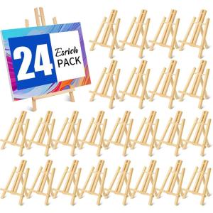 ESRICH 2 Pack 11.8″ Wood Easels,Tabletop Easel for Painting,Painting Party, Displaying Canvases, Kids Student Table School Desktop, Portable Canvas Photo Picture Sign Holder(11.8″-24P)