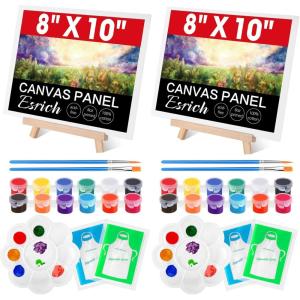ESRICH 2 Pack 8×10 Canvas and Easel Set, Mini Acrylic Paint, Paint Brushes, Palettes, Aprons, Sip and Paint Kits for Adults Couples Friends Date Night Painting Party Supplies