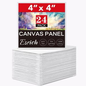 ESRICH 3x3IN Small Canvases for Painting, 32 Pack Mini Canvas Boards Cotton Painting Canvas Primed Acid Free Mini Blank Canvas Panels for Oil Paint,Watercolor,Acrylic Paint,Gouache&Tempera.(4x4in 24pack)