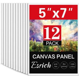 ESRICH 3x3IN Small Canvases for Painting, 32 Pack Mini Canvas Boards Cotton Painting Canvas Primed Acid Free Mini Blank Canvas Panels for Oil Paint,Watercolor,Acrylic Paint,Gouache&Tempera.(5x7in 12pack)
