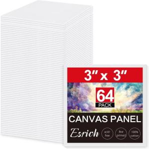 ESRICH 3x3IN Small Canvases for Painting, 32 Pack Mini Canvas Boards Cotton Painting Canvas Primed Acid Free Mini Blank Canvas Panels for Oil Paint,Watercolor,Acrylic Paint,Gouache&Tempera.(3x3in 64pack)