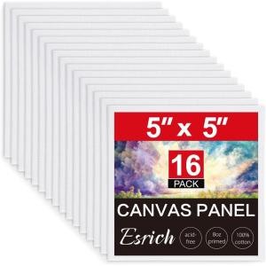 ESRICH 3x3IN Small Canvases for Painting, 32 Pack Mini Canvas Boards Cotton Painting Canvas Primed Acid Free Mini Blank Canvas Panels for Oil Paint,Watercolor,Acrylic Paint,Gouache&Tempera.(5x5in 16pack)