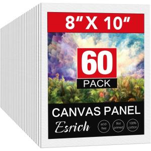 ESRICH 3x3IN Small Canvases for Painting, 32 Pack Mini Canvas Boards Cotton Painting Canvas Primed Acid Free Mini Blank Canvas Panels for Oil Paint,Watercolor,Acrylic Paint,Gouache&Tempera.(8x10in 60pack)