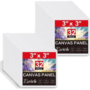 ESRICH 3x3IN Small Canvases for Painting, 32 Pack Mini Canvas Boards Cotton Painting Canvas Primed Acid Free Mini Blank Canvas Panels for Oil Paint,Watercolor,Acrylic Paint,Gouache&Tempera.(3x3in 32pack)