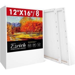 ESRICH 4 Pack Stretched Canvas for Painting with 9×12, 5×7, 4×4, 3×3, Primed Acid-Free Cotton Blank Canvases for Painting, Painting Canvas for Oil & Acrylic Paint.(12x16in-8P)