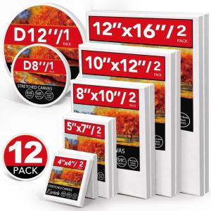 ESRICH 4 Pack Stretched Canvas for Painting with 9×12, 5×7, 4×4, 3×3, Primed Acid-Free Cotton Blank Canvases for Painting, Painting Canvas for Oil & Acrylic Paint.(12PCS-7sizes)