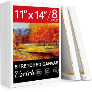 ESRICH 4 Pack Stretched Canvas for Painting with 9×12, 5×7, 4×4, 3×3, Primed Acid-Free Cotton Blank Canvases for Painting, Painting Canvas for Oil & Acrylic Paint.(11x14in-8P)