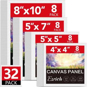 ESRICH 48 Pack Canvas Boards for Painting, 6Pcs of 4×4, 4×6, 5×6, 6×6, 8×10, 10×10, 9×12, 11×14 Canvas for Painting, Cotton Primed Blank Painting Canvas Panels for Oil, Acrylic, Watercolor(32 pack（4×4 5×5 5×7 8×10))