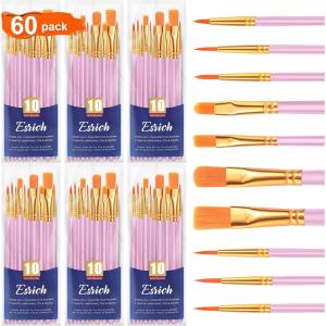 ESRICH Acrylic Paint Brushes Set, 16 Packs /160 Pcs, Nylon Brush Head, Suitable for Acrylic, Oil, Watercolor,Rock Body Face Nail Art,Perfect Suit of Art Painting, Best Gift for Kids Adult Drawing(Pink)