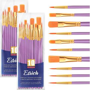 ESRICH Acrylic Paint Brushes Set,8Packs /80 Pcs Nylon Paintbrushes Head, Suitable for Acrylic Oil Watercolor Rock Body Face Nail Art Perfect Suit of Art Painting, Best Gift for Kids Adult Drawing(Purple)