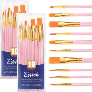 ESRICH Acrylic Paint Brushes Set,8Packs /80 Pcs Nylon Paintbrushes Head, Suitable for Acrylic Oil Watercolor Rock Body Face Nail Art Perfect Suit of Art Painting, Best Gift for Kids Adult Drawing(Pink)