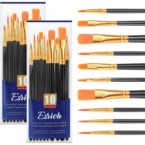 ESRICH Acrylic Paint Brushes Set,8Packs /80 Pcs Nylon Paintbrushes Head, Suitable for Acrylic Oil Watercolor Rock Body Face Nail Art Perfect Suit of Art Painting, Best Gift for Kids Adult Drawing(Black)