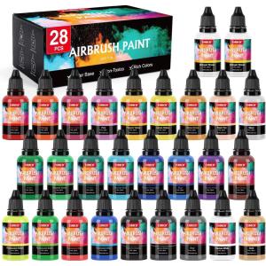 ESRICH Airbrush Paint 52 Colors (1 oz) with 4 Thinner,Air Brush Painting Set Acrylic Ready to Spray, Air Brushes Paint,Water-Based Airbrush Paint Set for Metal,Plastic,Canvas,Wood,Air brush Paint Kit(26 color)