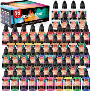 ESRICH Airbrush Paint 52 Colors (1 oz) with 4 Thinner,Air Brush Painting Set Acrylic Ready to Spray, Air Brushes Paint,Water-Based Airbrush Paint Set for Metal,Plastic,Canvas,Wood,Air brush Paint Kit(52 color)