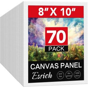 ESRICH Canvas Boards for Painting, 2 Pack Canvas for Painting 11×14 Cotton Primed Acid Free Blank Canvas Panels for Oil Paint, Watercolor, Acrylic Paint, Gouache and Tempera.(8*10in 70pack)