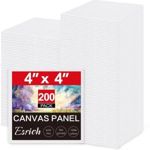 ESRICH Canvas Boards for Painting, 2 Pack Canvas for Painting 11×14 Cotton Primed Acid Free Blank Canvas Panels for Oil Paint, Watercolor, Acrylic Paint, Gouache and Tempera.(4*4in 200pack)