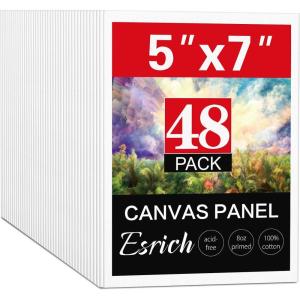 ESRICH Canvas Boards for Painting 5x7IN, 48 Pack Small Canvases for Painting Canvas Primed Acid-Free Blank Canvas Panels for Oil Paint, Watercolor, Acrylic Paint, Gouache & Tempera.(5x7in)