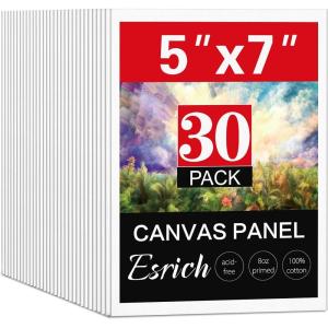 ESRICH Canvas Boards for Painting, 7 Pack Canvases for Painting 11×14 Cotton Primed Acid Free Blank Canvas Panels for Oil Paint, Watercolor, Acrylic Paint, Gouache and Tempera.(5×7)
