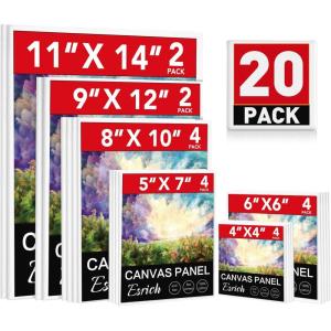 ESRICH Canvases for Painting 8Pack Painting Canvas with 9×12,8×10,4×6,Canvas Panels for Oil Paint,Watercolor,Acrylic Paint,Gouache and Tempera.(20 Packs Canvas Panel – 6 Sizes)