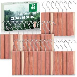 ESRICH Cedar Blocks for Clothes Storage,15 Pack with Metal Hooks,100% Natura Cedars Wood for Closets,Cedars Planks with Sandpaper,Cedar Chips for Closets and Drawers(0 Ounce (Pack of 32))