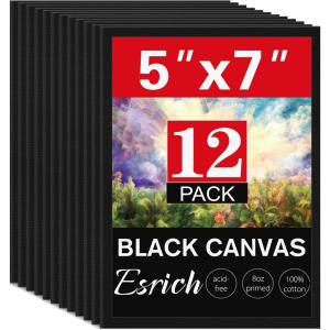 ESRICH Linen Canvas for Painting 8×10, 5 Pack Professional Linen Canvas Panels 8×10 Primed Acid Free Blank Canvas Boards for Painting for Artists, Painters(black canvas 5x7in 12pack)