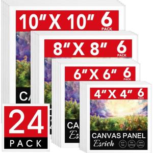 ESRICH Linen Canvas for Painting 8×10, 5 Pack Professional Linen Canvas Panels 8×10 Primed Acid Free Blank Canvas Boards for Painting for Artists, Painters(24 Pack(4×4 6×6 8×8 10×10))
