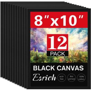 ESRICH Linen Canvas for Painting 8×10, 5 Pack Professional Linen Canvas Panels 8×10 Primed Acid Free Blank Canvas Boards for Painting for Artists, Painters(black canvas 8x10in 12pack)