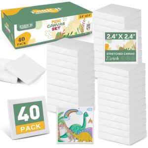 ESRICH Mini Canvas 40Pack 2.4×2.4inch, 2/5”Profile Art Primed Mini Canvases for Painting, Tiny Painting Canvas for Kids and Art Supplies.