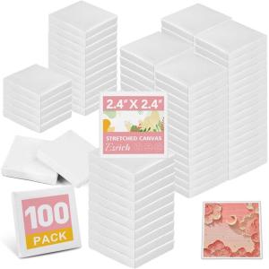 ESRICH Mini Canvases for Painting, Canvas in Bulk 32Pack, 3x3In, 2/5In Profile Small Square Canvas, Blank Canvases are Great for School Projects and Kids Birthday Parties, Home Decor Project.(2.4×2.4in-100 Packs)
