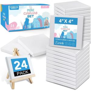 ESRICH Mini Canvases for Painting, Canvas in Bulk 32Pack, 3x3In, 2/5In Profile Small Square Canvas, Blank Canvases are Great for School Projects and Kids Birthday Parties, Home Decor Project.(4x4in-24 Packs)