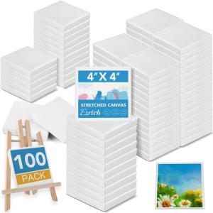 ESRICH Mini Canvases for Painting, Canvas in Bulk 32Pack, 3x3In, 2/5In Profile Small Square Canvas, Blank Canvases are Great for School Projects and Kids Birthday Parties, Home Decor Project.(4x4in-100 Packs)