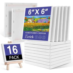 ESRICH Mini Canvases for Painting, Canvas in Bulk 32Pack, 3x3In, 2/5In Profile Small Square Canvas, Blank Canvases are Great for School Projects and Kids Birthday Parties, Home Decor Project.(6x6in-16 Packs)